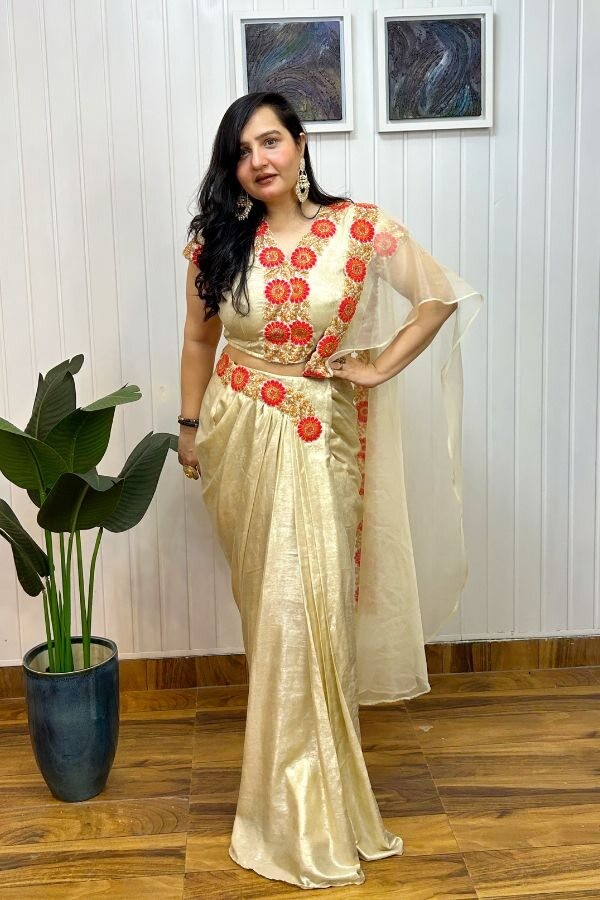 Golden Blossom Saree Dress