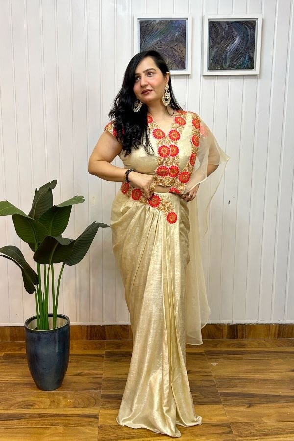 Golden Blossom Saree Dress