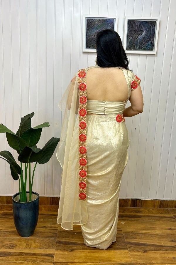 Golden Blossom Saree Dress