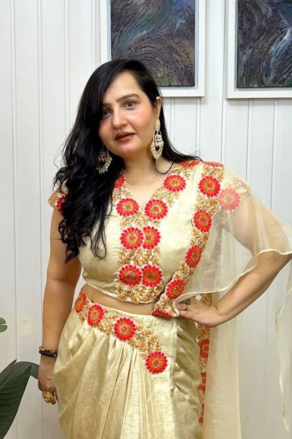 Golden Blossom Saree Dress