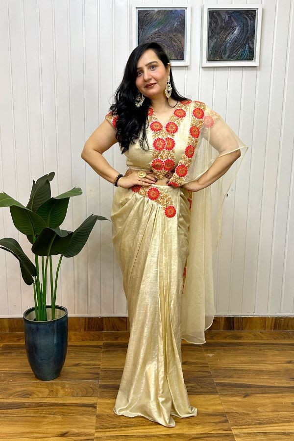 Golden Blossom Saree Dress