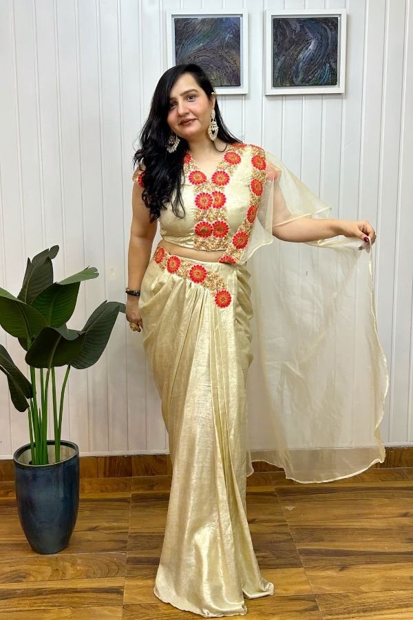 Golden Blossom Saree Dress